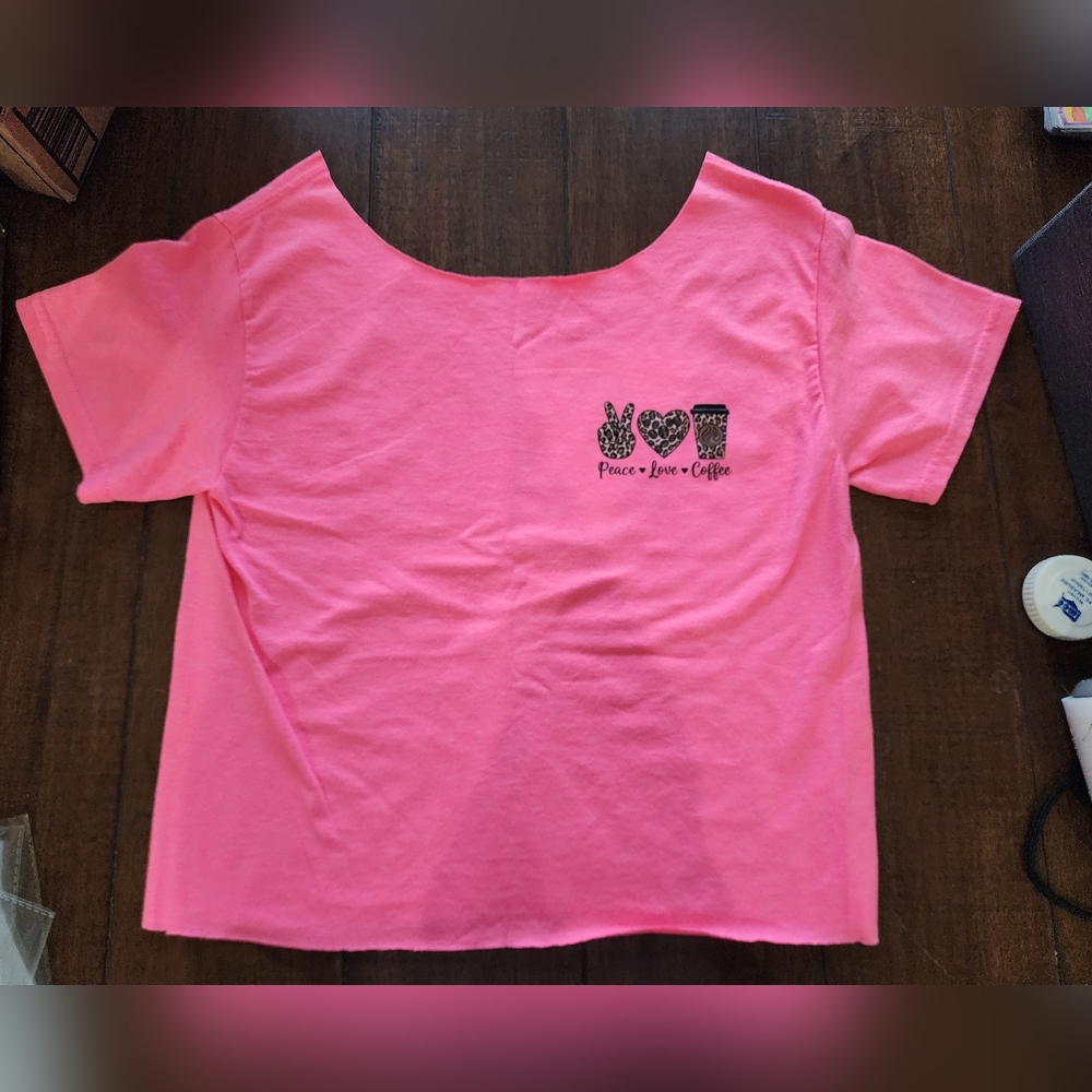 Pink Graphic Tee "Peace Love Coffee"